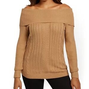 Soho NY&C Off-The-Shoulder‎ Bow Back Oatmeal Cable Knit Sweater Size Medium NWT